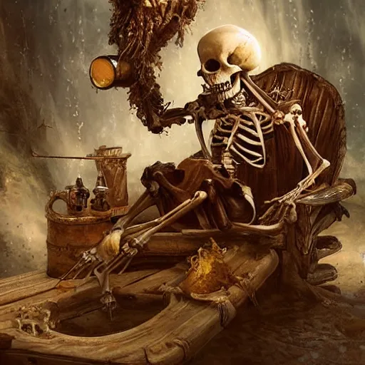 Image similar to pirate skeleton drinking beer by ellen jewett, tomasz alen kopera and Justin Gerard