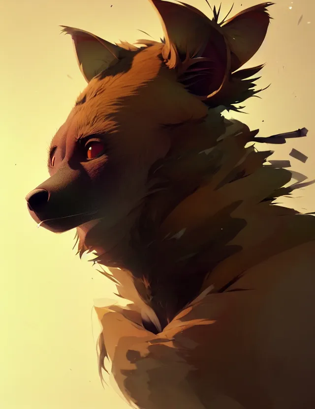 Image similar to a beautiful fullbody portrait of a cute anime male brown hyena. character design by cory loftis, fenghua zhong, ryohei hase, ismail inceoglu and ruan jia. artstation, volumetric light, detailed, photorealistic, fantasy, rendered in octane