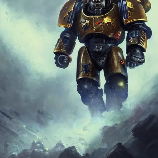 Image similar to space marine, warhammer 4 0 k, high detail, dramatic light, digital art, painted by seb mckinnon, painted by greg rutkowski, trending on artstation