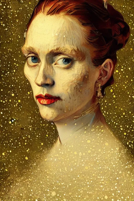 Image similar to portrait of van goh wearing high fashion, staring directly into camera, intricate, elegant, glowing lights, highly detailed, digital painting, artstation, sharp focus, illustration, art by wlop, mars ravelo and greg rutkowski