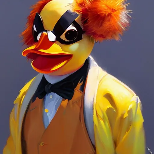 Image similar to greg manchess portrait painting of a howard the duck as overwatch character, medium shot, asymmetrical, profile picture, organic painting, sunny day, matte painting, bold shapes, hard edges, street art, trending on artstation, by huang guangjian and gil elvgren and sachin teng