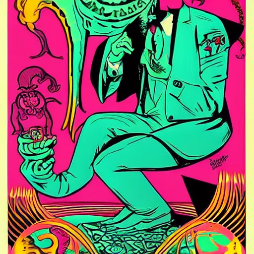 Image similar to Cthulhu as a modern day business man with a family and a drug and gambling addiction, psychedelic , 50s style infomercial , award winning , retro futuristic , Shepard fairey