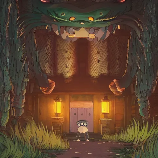 Prompt: monster made by studio ghibli ( in the night ), 8 k, smooth, fairy, high detail, high quality, beautiful scene