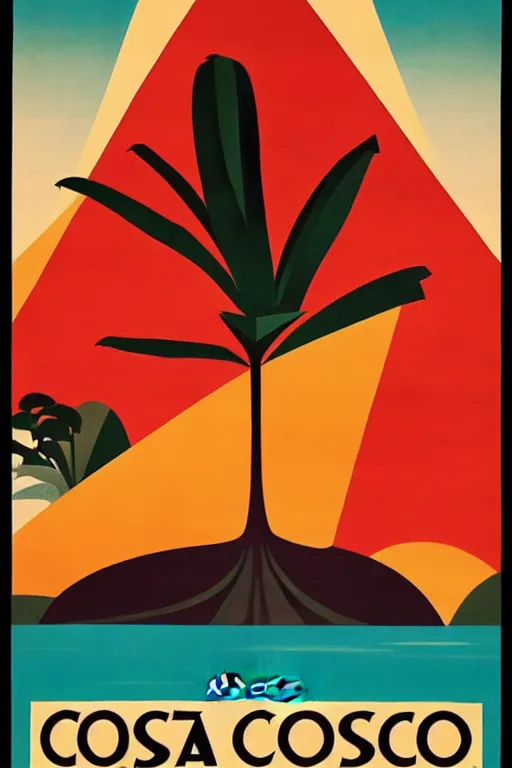 Prompt: art deco travel poster. costa rica monteverde, uncropped poster