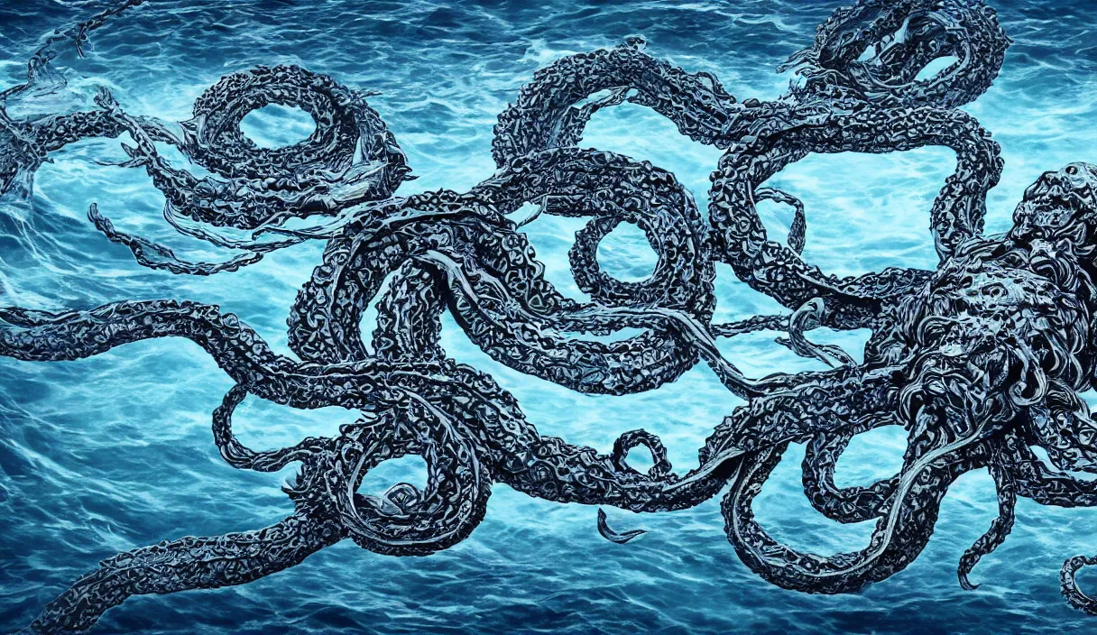 Image similar to kraken in the middle of the sea, hd, hdr, 8 k