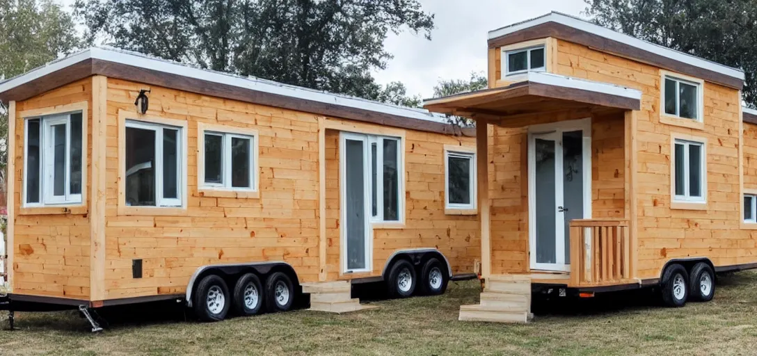 Prompt: parthenon - inspired tiny house on trailer.