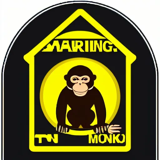 Image similar to warning sign with a vector graphic of a monkey in a tuxedo,