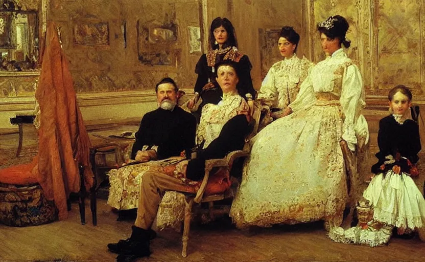 Prompt: high quality high detail painting by ilya repin, a colonial general and his family, hd