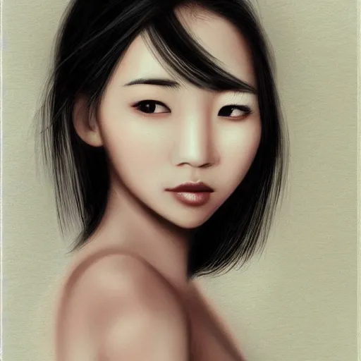 Prompt: a beautiful photo portrait of a young asian women with a beautiful face, trending on art station