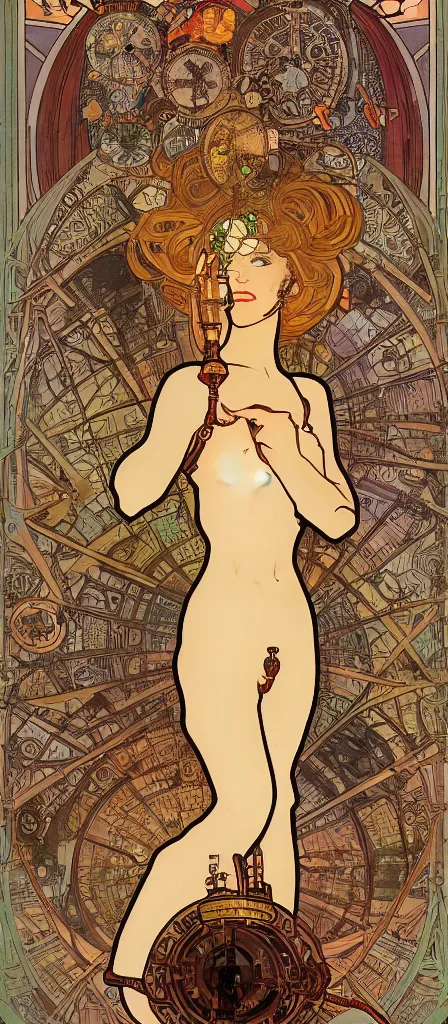 Image similar to a machine like apple in the priestess of hand, steampunk, by mucha, 8 k