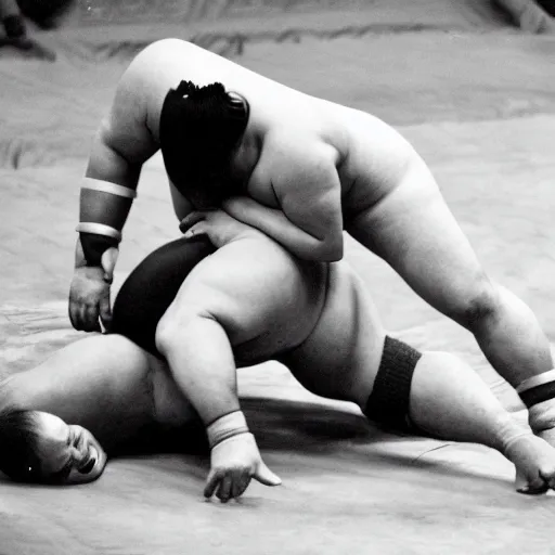 Image similar to sumo wrestling match between count orlok and bela lugosi