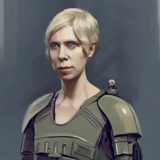 Image similar to portrait of a woman by greg rutkowski, she looks like gwendoline christie, wearing the tactical gear of the corellian confederation, star wars expanded universe, he is about 3 0 years old, highly detailed portrait, digital painting, artstation, concept art, smooth, sharp foccus ilustration, artstation hq