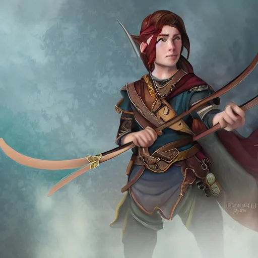 Image similar to a young dnd character tiefling ranger holding a bow ready, highly detailed digital painting 4 k