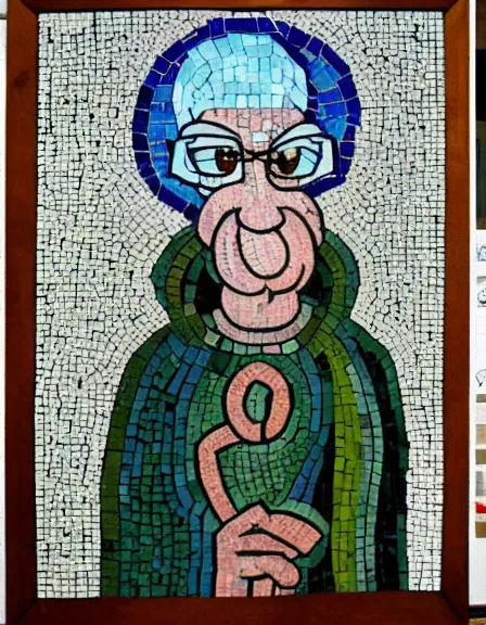 Image similar to A mosaic of Squidward Tentacles as a saint