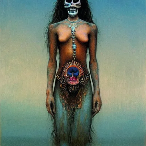Image similar to los muertos moana, art by beksinski