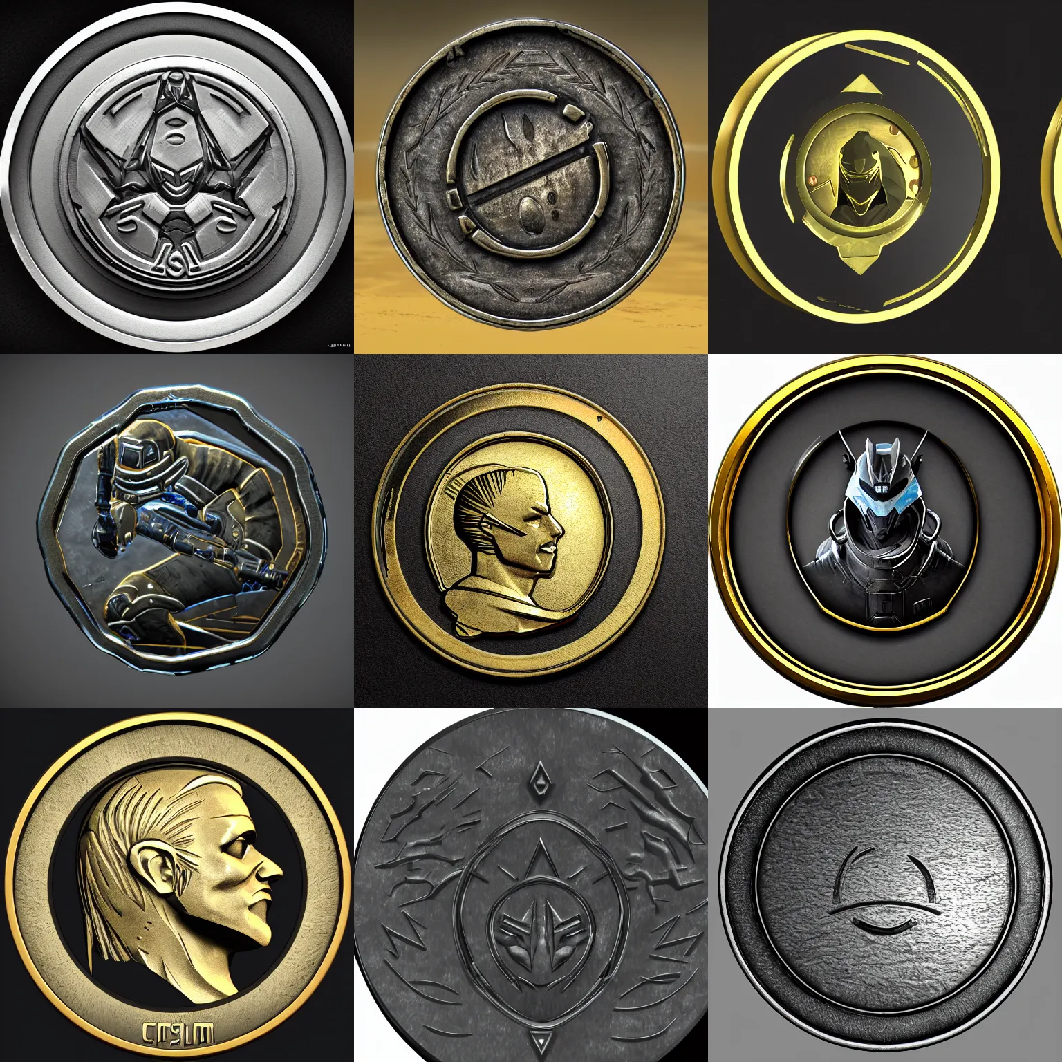 Prompt: a coin in the style of the Corpus Collective from Warframe, ultra realistic, highly detailed, 4k quality photo