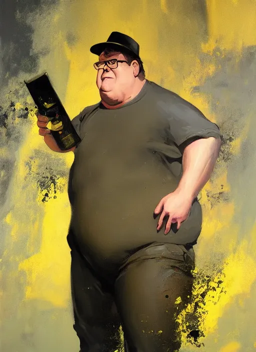 Image similar to real life peter griffin, painting by phil hale, fransico goya,'action lines '!!!, graphic style, visible brushstrokes, motion blur, blurry, visible paint texture, crisp hd image