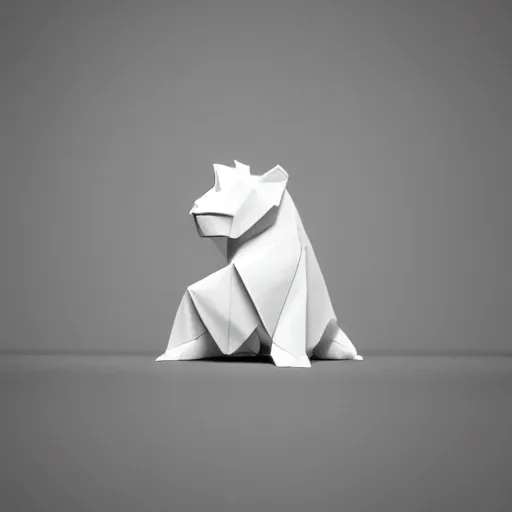 Prompt: origami lion in white paper, 3 d render, ultra detailed, on white background, studio shot