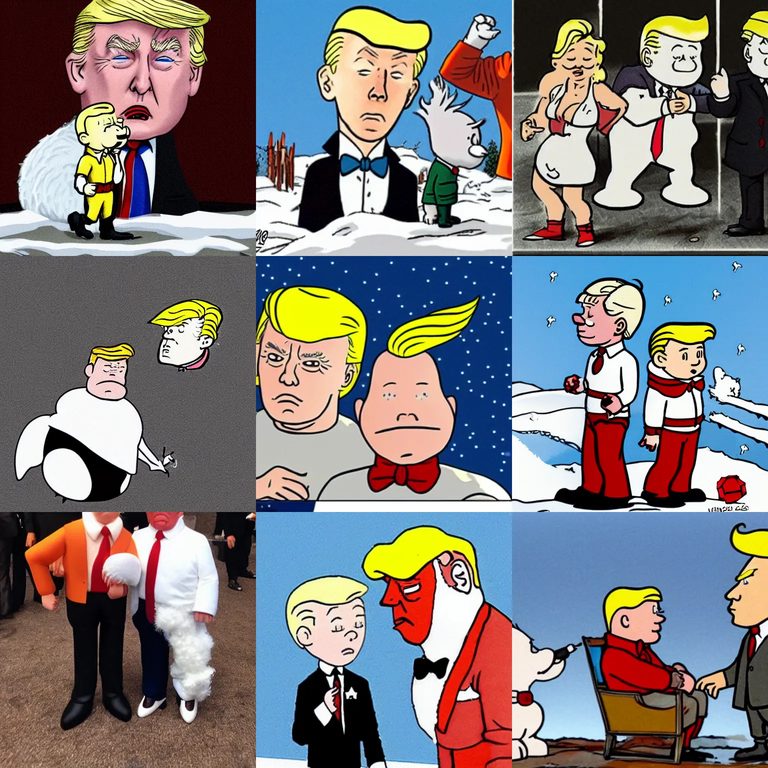 Prompt: Snowy and Tintin as Donald Trump