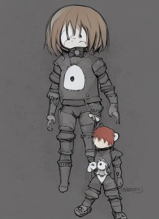 Image similar to beautiful little boy wearing an cyborg bear suit, artwork in kentaro miura and made in abyss and rosdraws and codename : kids next door, smooth, beautiful lightness, anatomically correct, trending on pixiv, forest