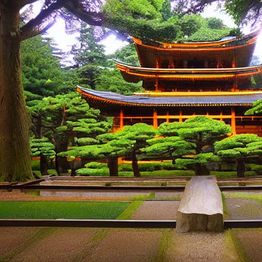 Image similar to a beautiful Zen Buddhist Forest Temple by Tomomi Abe