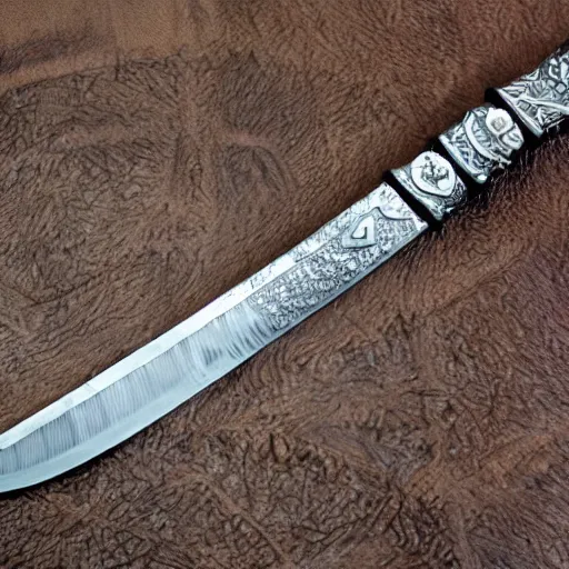Prompt: sword with mirrored blade, covered in runes, detailed, intricate, workmanship