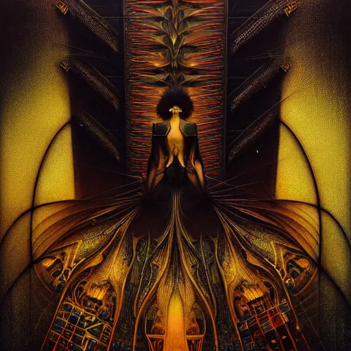 Image similar to extremely psychedelic beautiful brutalist architecture infected by night. intricate, elegant, highly detailed, extremely lifelike photorealistic digital painting, artstation. steichen, gaston bussiere, tom bagshaw, brutalist cyberpunk alphonse mucha. elegant minimalism. anatomically correct. sharp focus. black and gold. surreal lush cosmic hallucination