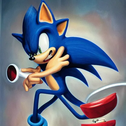 prompthunt: a distorted, surrealist painting of classic Sonic the