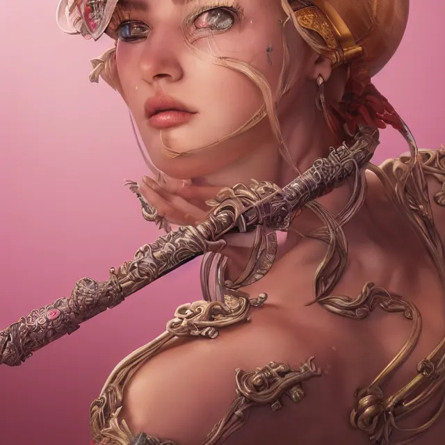 Image similar to studio portrait of neutral good colorful female cleric bard healer as absurdly beautiful, elegant, young sensual swimsuit model, ultrafine hyperrealistic detailed face illustration by kim jung gi, irakli nadar, intricate linework, sharp focus, bright colors, matte, octopath traveler, final fantasy, unreal engine highly rendered, global illumination, radiant light, intricate environment