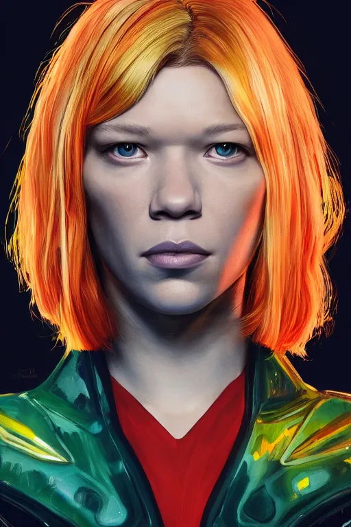 Image similar to a striking painting of Léa Seydoux as 2000AD Judge Anderson, strong lighting, ultra realism, highly detailed, trending on artstation, 4K, HD, oil on canvas