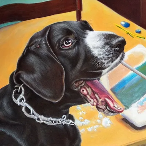 Prompt: a painting of a dog painting a dog