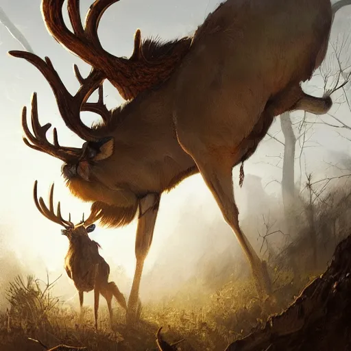 Image similar to a partially opened bag filled with deers and birds falling out of it, sunlight from the left side, a concept art in style of Greg Rutkowski, John Singer Sargant, painted by Frank Frazetta, trending on artstation