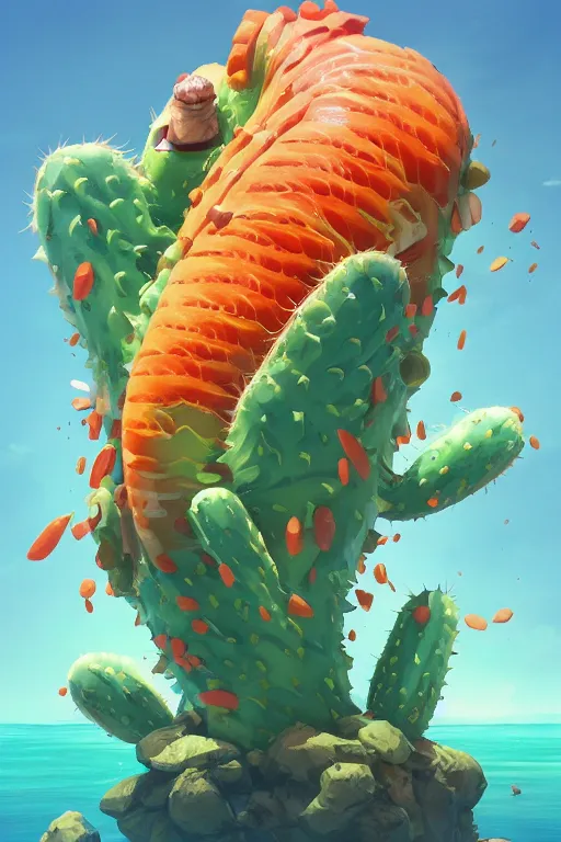 Image similar to 3 d render creature animal sushi cristal very big eye roots cactus elemental flush of force nature micro world fluo fishscale, comics gta 5 cover, official fanart behance hd artstation by jesper ejsing, by rhads, makoto shinkai and lois van baarle, ilya kuvshinov, ossdraws