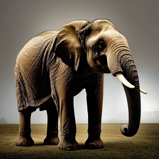 Image similar to Creature with the body of an elephant and the head of a human, National Geographic photograph