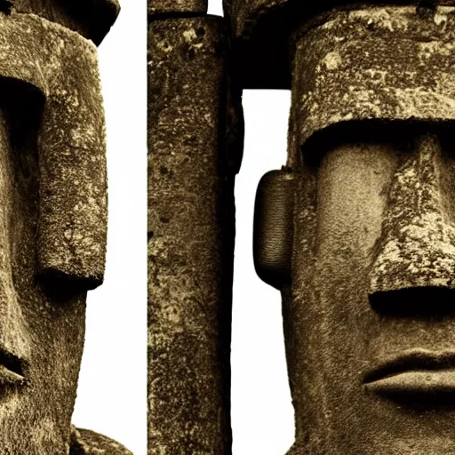 Prompt: a high detail photo of a moai wearing headphones