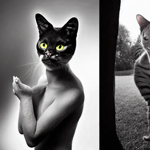 Image similar to a human - cat - hybrid, animal photography