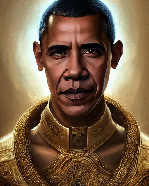 Image similar to portrait of holy mythical god barack obama, fantasy, intricate, elegant, highly detailed, digital painting, artstation, concept art, smooth, sharp focus, illustration, by artgerm and greg rutkowski