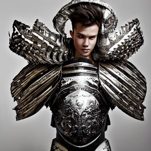 Image similar to a portrait of a beautiful young male wearing an alexander mcqueen armor made of memory foam , photographed by andrew thomas huang, artistic