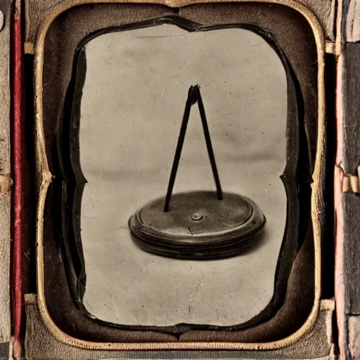 Image similar to Tintype photograph of objects displayed in an ethnographic museum, primitive display, anthropology of wonder, in the style of Marcel Duchamp, found objects, ready-made, 1920s studio lighting.