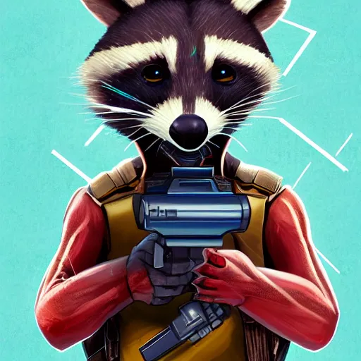 Image similar to racoon holding a laser gun, digital art, guardians of the galaxy style, centred award winning 4K