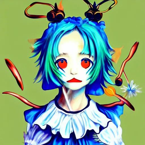 Prompt: cirno from touhou project in the style of salvador dali, painting, detailed, fine art, cute