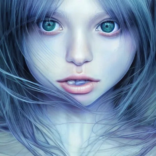 Image similar to demented girl, ultra detailed painting at 1 6 k resolution and epic visuals. epically beautiful image. amazing effect, image looks crazily crisp as far as it's visual fidelity goes, absolutely outstanding. vivid clarity. ultra. iridescent. mind - breaking. mega - beautiful pencil shadowing. beautiful face. ultra high definition, range murata and artgerm