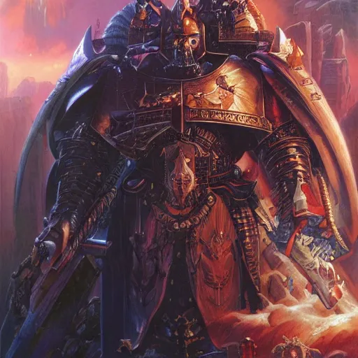 Prompt: portrait of emperor of mankind, warhammer 4 0 k, illustration, artstation art by wayne barlowe and artgerm and greg rutkowski and alex ross