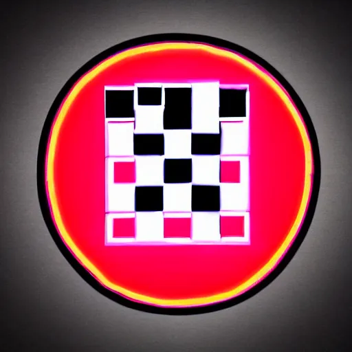 Image similar to neon logo of a space invader on a shield