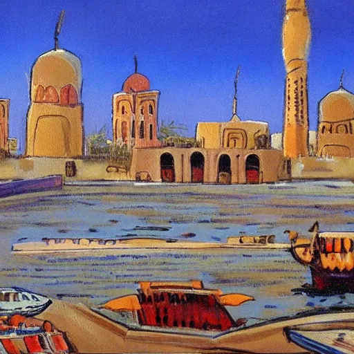 Prompt: painting of the city of baghdad after 700 years, painting by bob ross, wide angle,