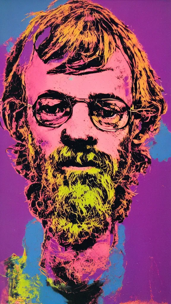 Image similar to terrance mckenna protrait by andy warhol