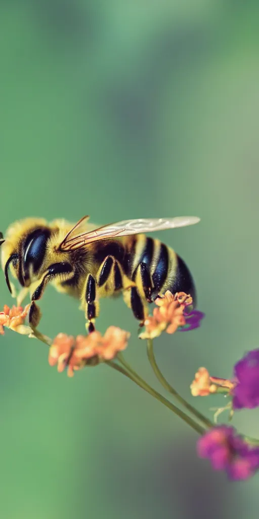 Image similar to macro photo of a bee, professional photography, 8 5 mm, f 2. 8, kodak portra 8 0 0,