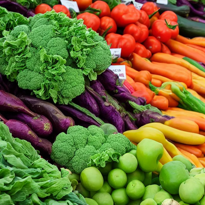 Prompt: photorealistic vegetables at a farmers market