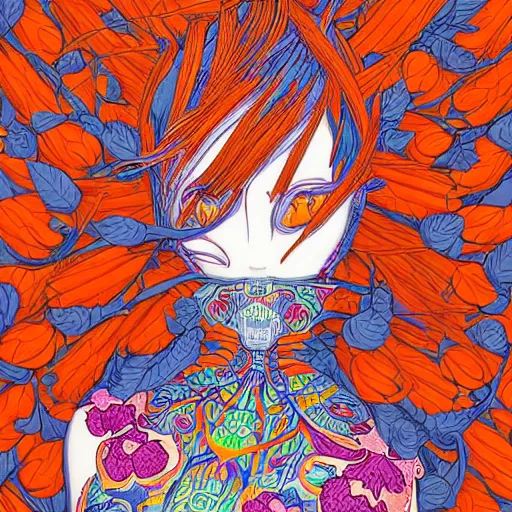 Image similar to the head of an incredibly gorgeous woman partially made of carrots and blueberries looking up, an ultrafine detailed illustration by james jean, final fantasy, intricate linework, bright colors, behance contest winner, vanitas, angular, altermodern, unreal engine 5 highly rendered, global illumination, radiant light, detailed and intricate environment