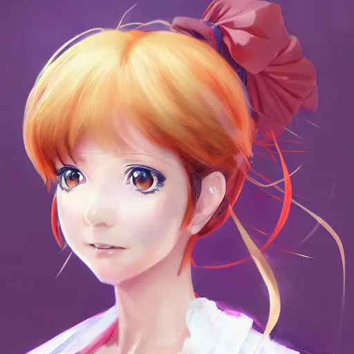 Image similar to anime portrait of Angela Merkel as an anime girl by Stanley Artgerm Lau, WLOP, Rossdraws, James Jean, Andrei Riabovitchev, Marc Simonetti, and Sakimichan, trending on artstation